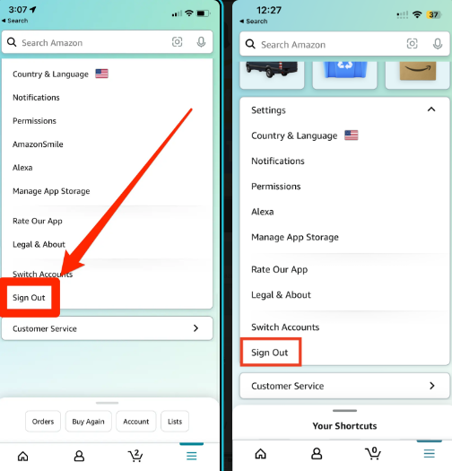 how to logout from amazon app