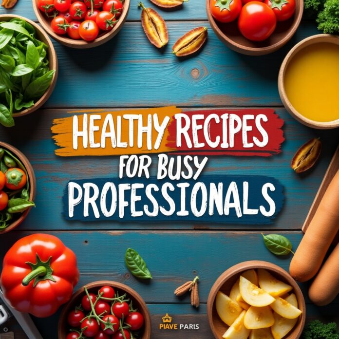 Healthy recipes for busy professionals featuring colorful meals