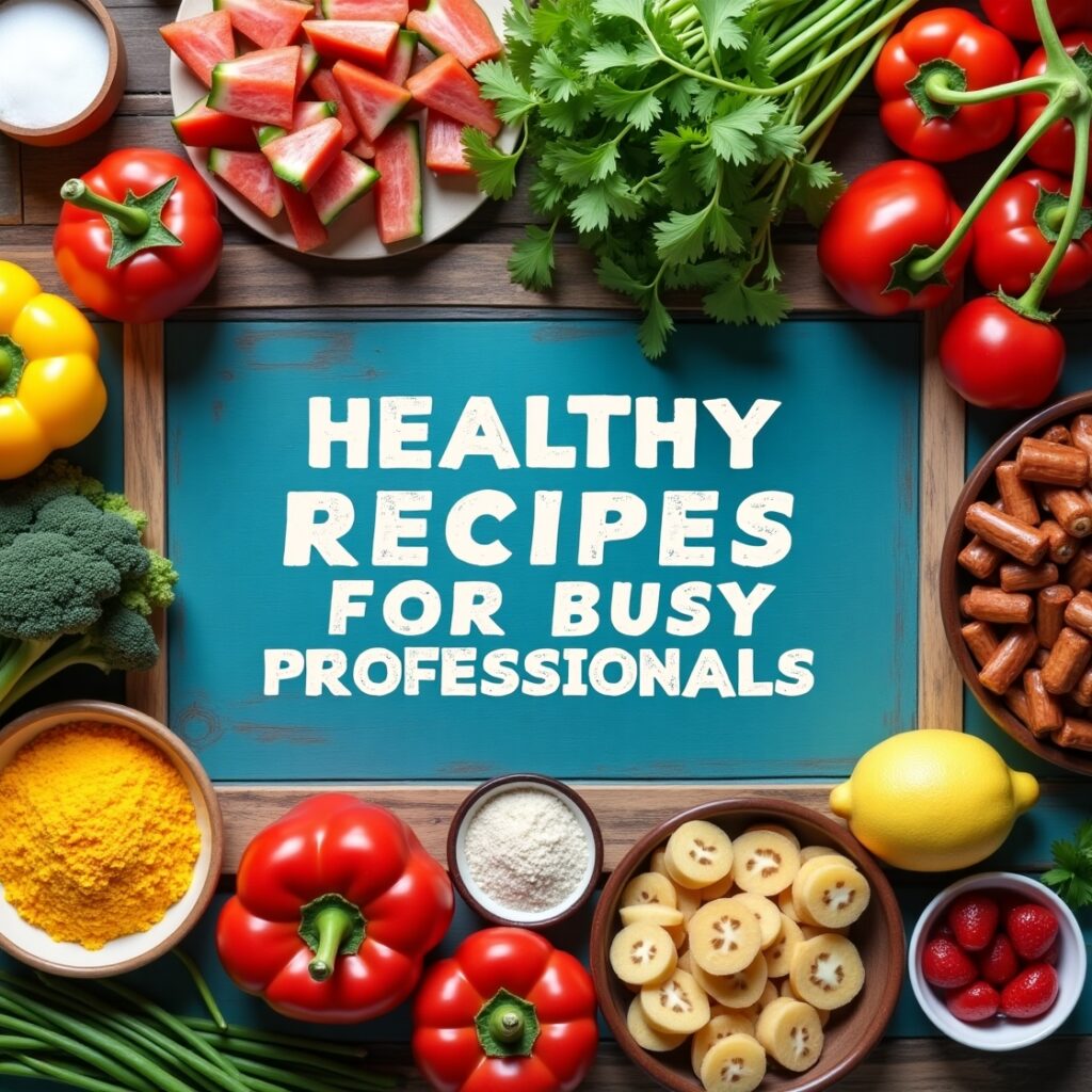 Healthy recipes for busy professionals featuring colorful meals